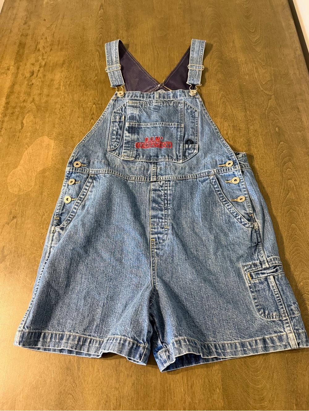 Rare Bum Equipment Blue Overall Shorts, Size Medium 90’s Vintage